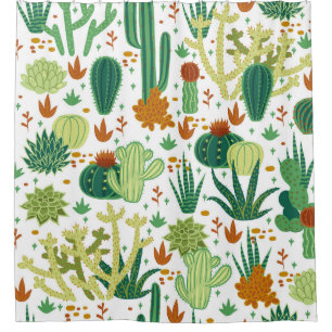 Cacti White Background: Vintage Graphics. Shower Curtain