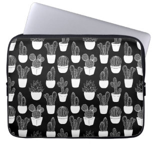 Cacti White Line Art Pattern Laptop Sleeve