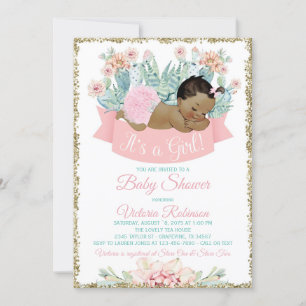 Cactus African American Girl Baby Shower Invitation