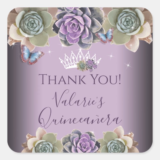 Cactus and Butterfly Elegant Quinceanera Square St Square Sticker (Front)