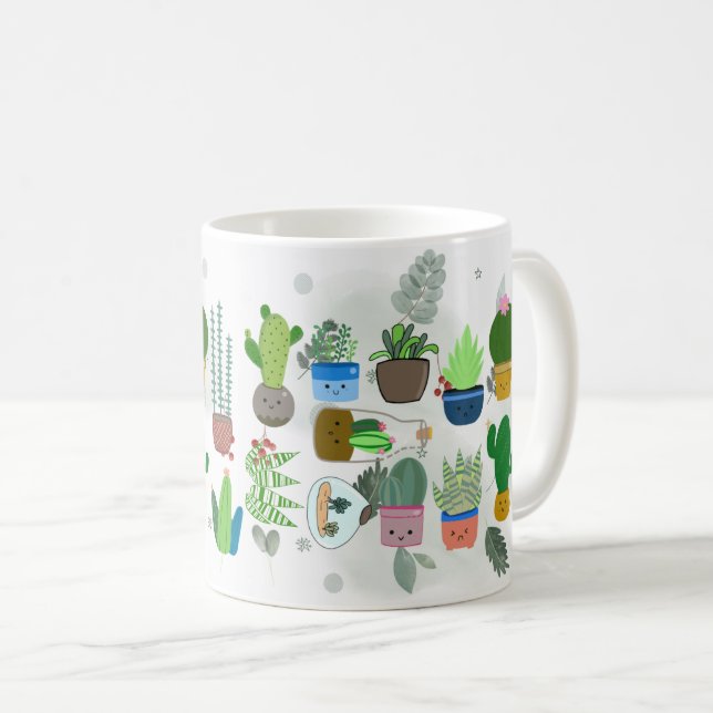 Cactus and Floral Art – Vibrant Nature-Inspired  Coffee Mug (Front Right)