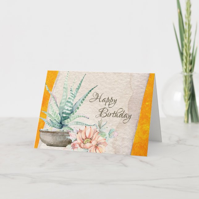 Cactus and Flower Southwestern Desert Birthday Card (Front)