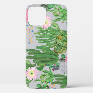 Cactus and flowers, watercolor seamless painting. iPhone 12 case