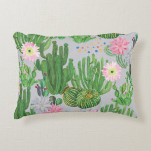 Cactus and flowers, watercolor seamless painting. decorative cushion