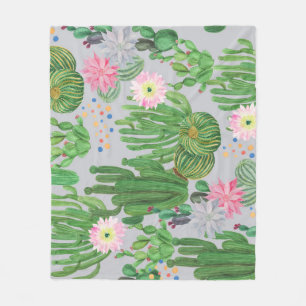 Cactus and flowers, watercolor seamless painting. fleece blanket