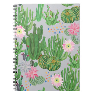 Cactus and flowers, watercolor seamless painting. notebook