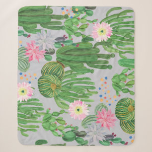 Cactus and flowers, watercolor seamless painting. sherpa blanket