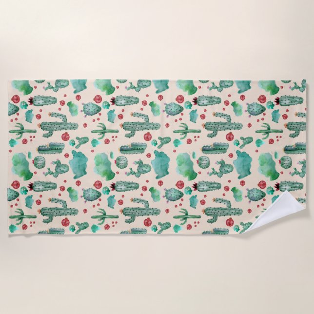 cactus and ladybug pattern - beige background beach towel (Front)