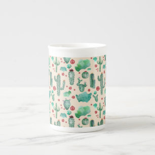 cactus and ladybug pattern - beige background bone china mug