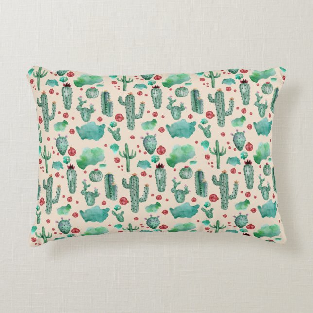 cactus and ladybug pattern - beige background decorative cushion (Front)