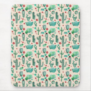 cactus and ladybug pattern - beige background mouse mat
