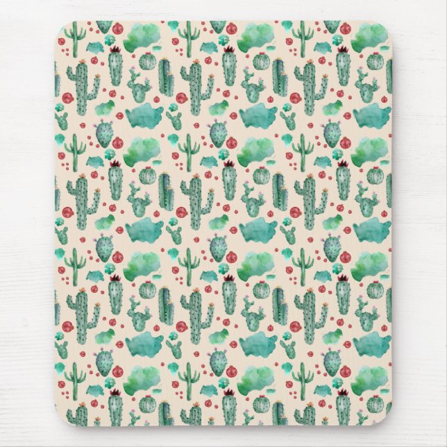 cactus and ladybug pattern - beige background mouse mat (Front)