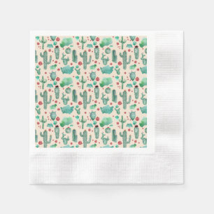 cactus and ladybug pattern - beige background napkin