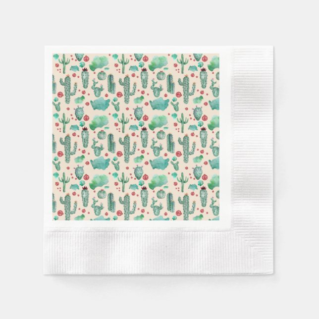 cactus and ladybug pattern - beige background napkin (Front)