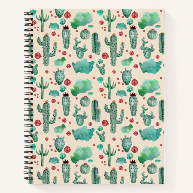cactus and ladybug pattern - beige background notebook (Front)
