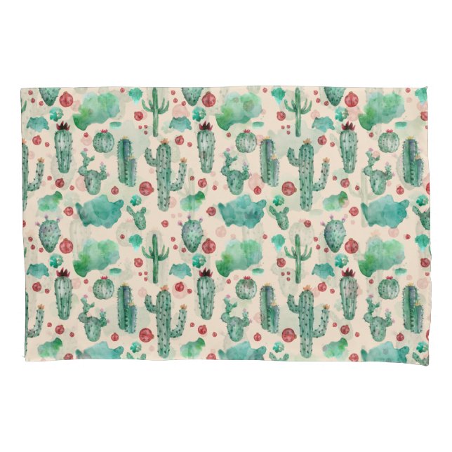 cactus and ladybug pattern - beige background pillowcase (Front)