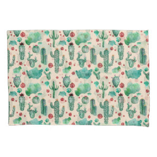 cactus and ladybug pattern - beige background pillowcase