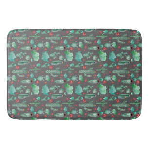 cactus and ladybug pattern - black background bath mat