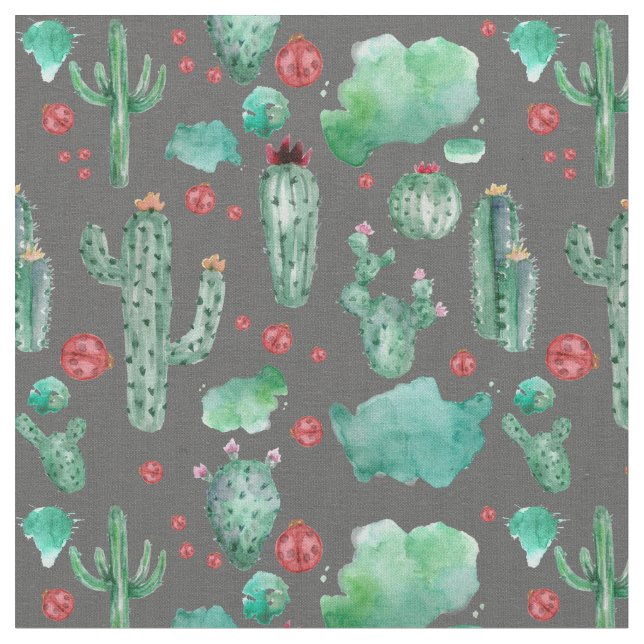 cactus and ladybug pattern - black background  fabric (Close Up)