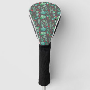 cactus and ladybug pattern - black background golf head cover