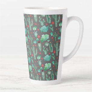 cactus and ladybug pattern - black background latte mug