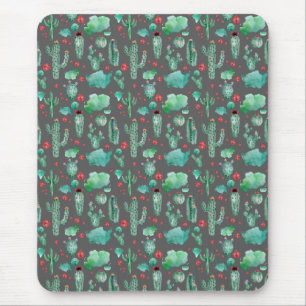cactus and ladybug pattern - black background mouse mat