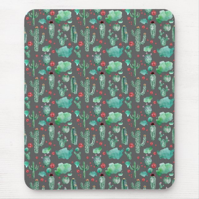 cactus and ladybug pattern - black background mouse mat (Front)
