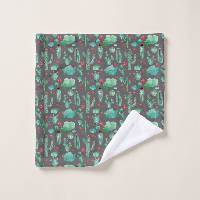 cactus and ladybug pattern - black background wash cloth (Wash Cloth)