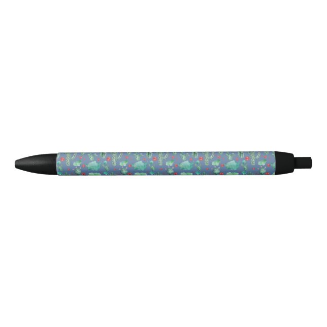 cactus and ladybug pattern - blue background black ink pen (Front)