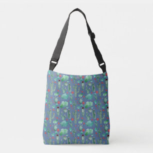 cactus and ladybug pattern - blue background crossbody bag