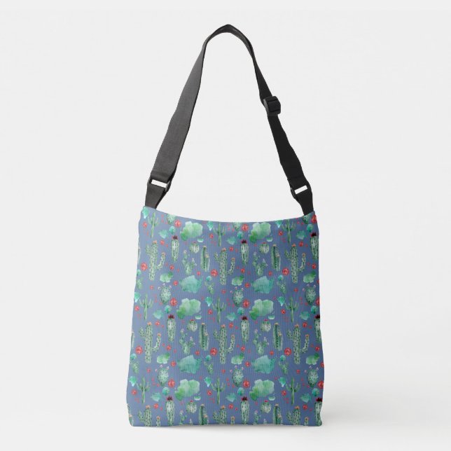 cactus and ladybug pattern - blue background crossbody bag (Front)