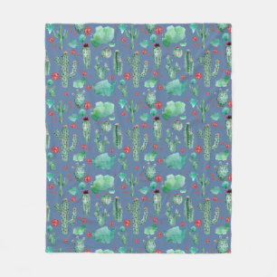 cactus and ladybug pattern - blue background fleece blanket