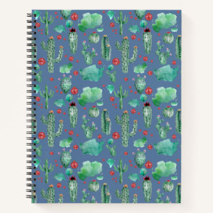 cactus and ladybug pattern - blue background notebook