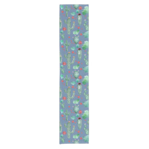 cactus and ladybug pattern - blue background short table runner