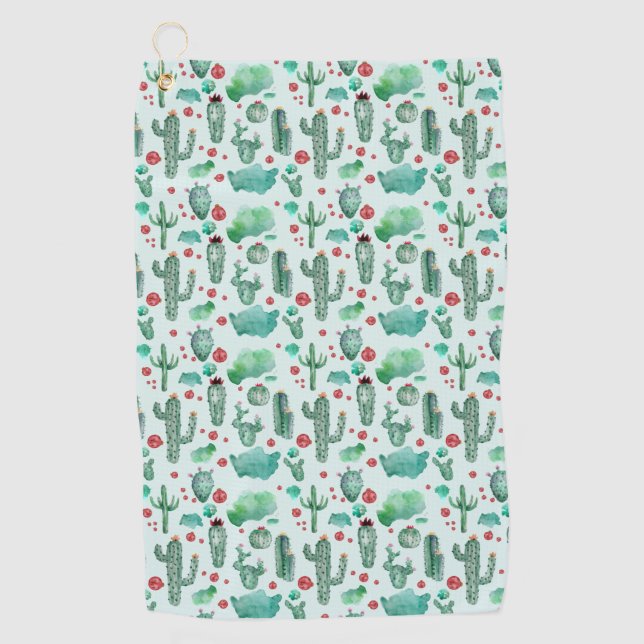 cactus and ladybug pattern - light blue background golf towel (Front)