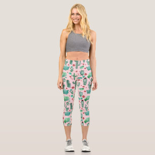 cactus and ladybug pattern - light pink background capri leggings