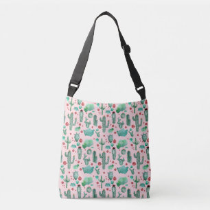 cactus and ladybug pattern - light pink background crossbody bag