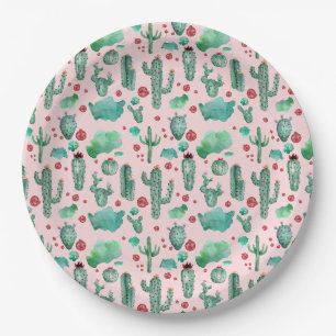 cactus and ladybug pattern - light pink background paper plate