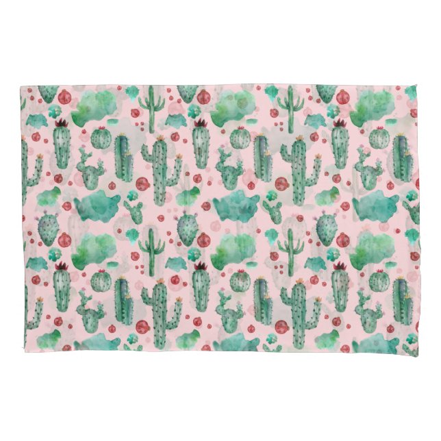 cactus and ladybug pattern - light pink background pillowcase (Front)