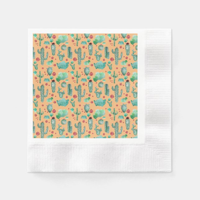 cactus and ladybug pattern - orange background napkin (Front)