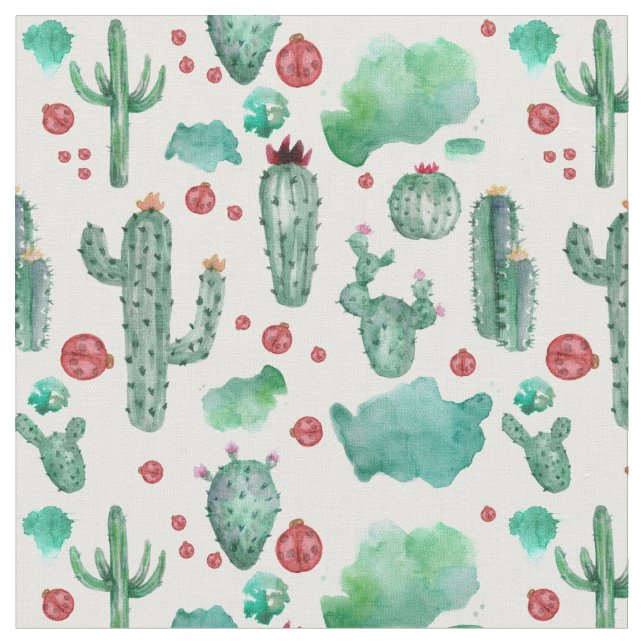cactus and ladybug pattern - white background, fabric (Close Up)