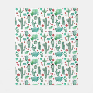cactus and ladybug pattern -, white background fleece blanket