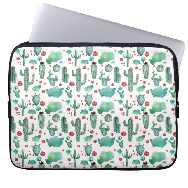 cactus and ladybug pattern -, white background laptop sleeve (Front)