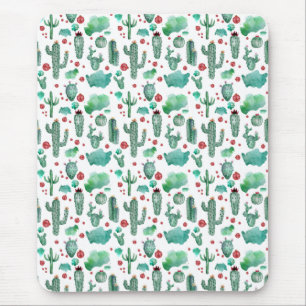 cactus and ladybug pattern - white background mouse mat