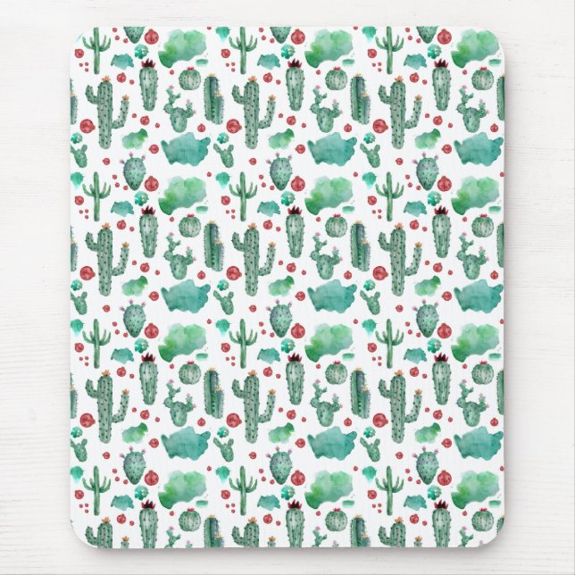 cactus and ladybug pattern - white background mouse mat (Front)