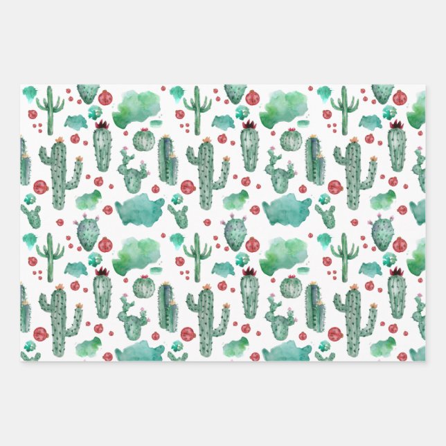 cactus and ladybug pattern -white background wrapping paper sheet (Front)