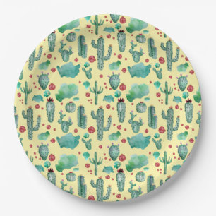 cactus and ladybug pattern - yellow background paper plate
