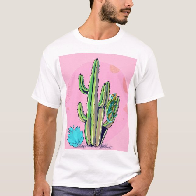 "Cactus and Lizard T-Shirt: Desert beauty in pink" T-Shirt (Front)