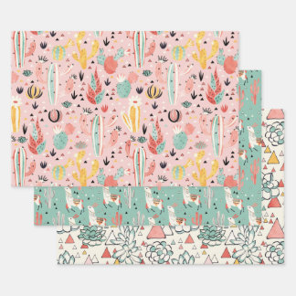 Cactus and Llama Wrapping Paper Sheet