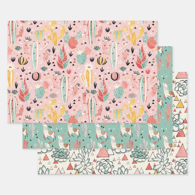 Cactus and Llama Wrapping Paper Sheet (Set)